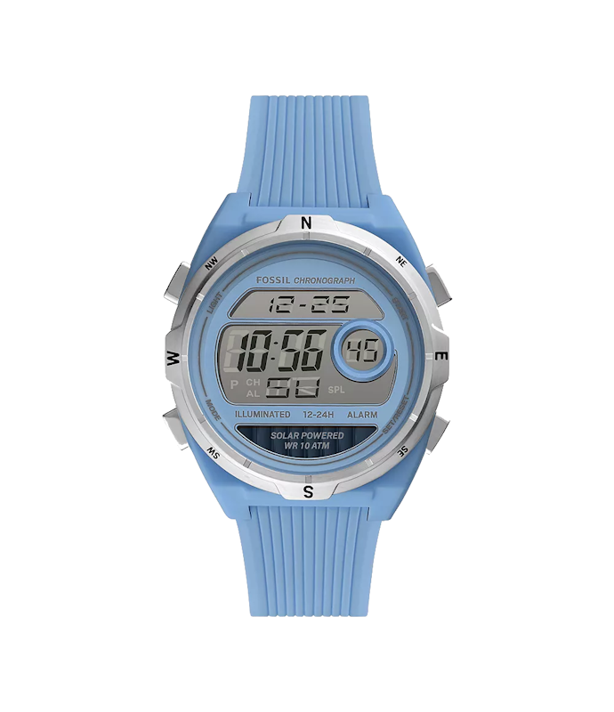 Everett Solar-Powered Digital Blue Silicone Watch 1