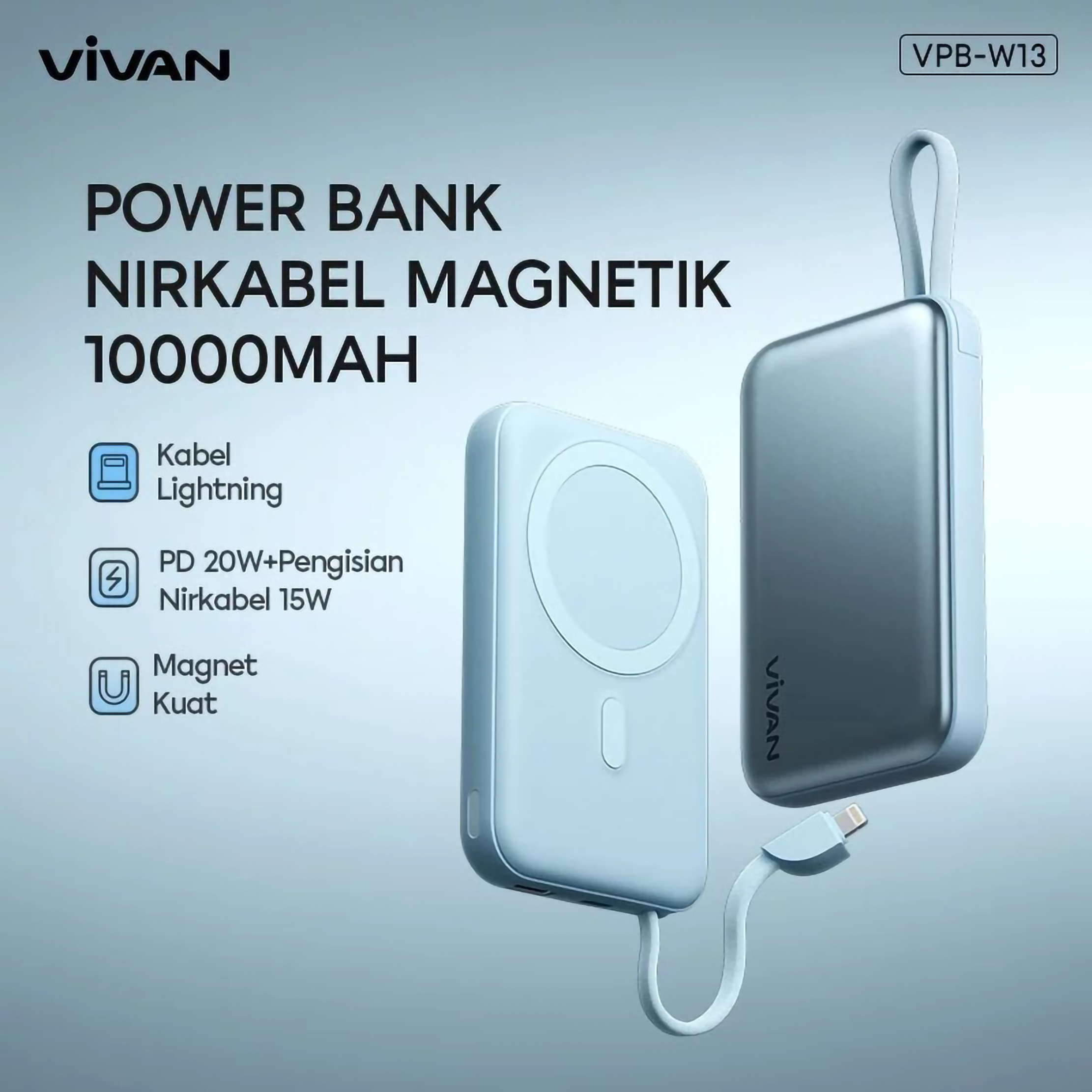 Wook Global Technology Vivan 10000 mAh Magsafe Powerbank with Integrated Cable VPB-W13 