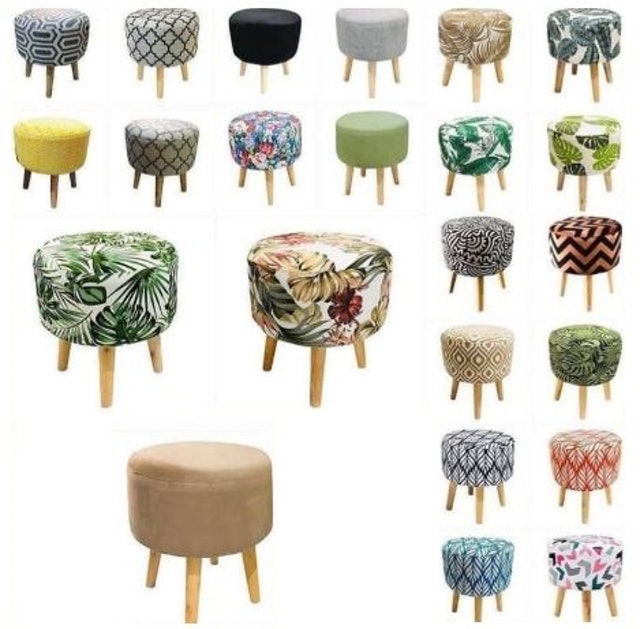 Round Canvas Ottoman Stool 