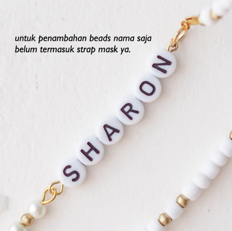 White Beads Hijab Strap Mask Set with Connector 3