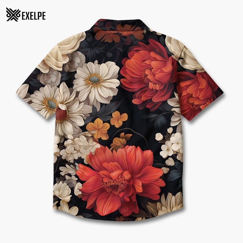 EXELPE Kemeja Santai Bunga Vintage Colorful Floral 2