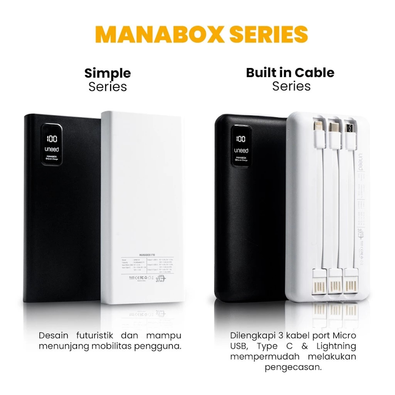 UNEED Manabox Series Built-in Cable Powerbank VOOC-QC-PD 20.000 mAh 4