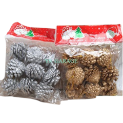 Hiasan Pohon Natal Buah Pinus Silver Gold