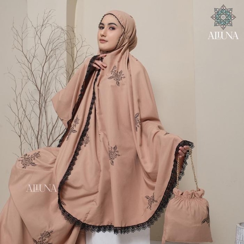 ALLUNA Mukena Traveling Bordir Strimin Rose Katun 3