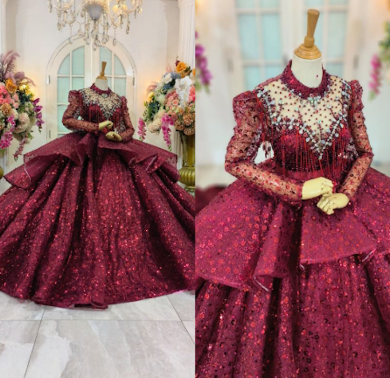 Gaun Pengantin Barbie Gotik Mewah Berekor 5