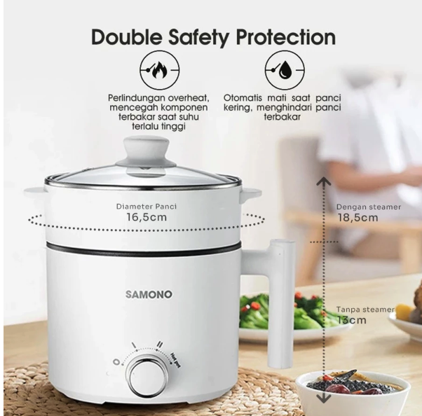 Wook Global Technology Samono Panci Listrik Multifungsi + Steamer Stainless SW-DG04S