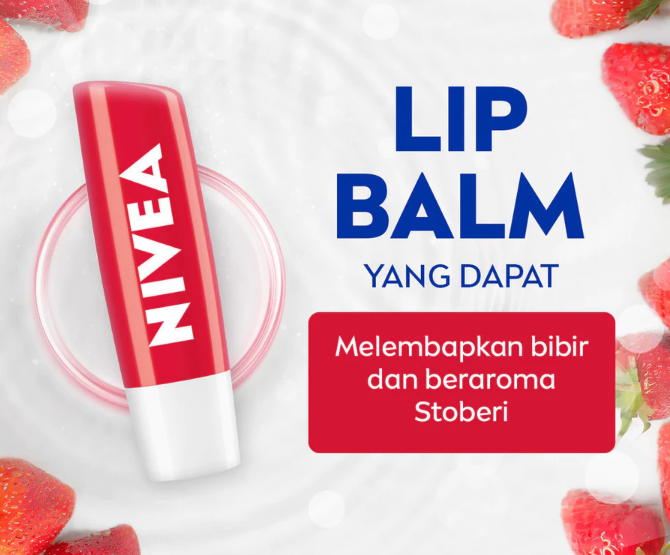 Jika ingin bibir terlihat glossy dan tampak sehat, NIVEA Lip Balm Strawberry Shine dapat dipertimbangkan