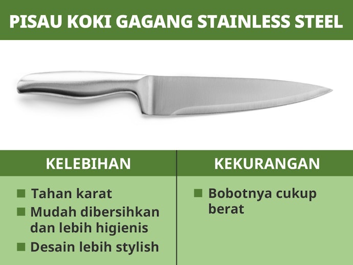 Utamakan pisau chef dengan bilah dan gagang stainless steel karena tahan karat