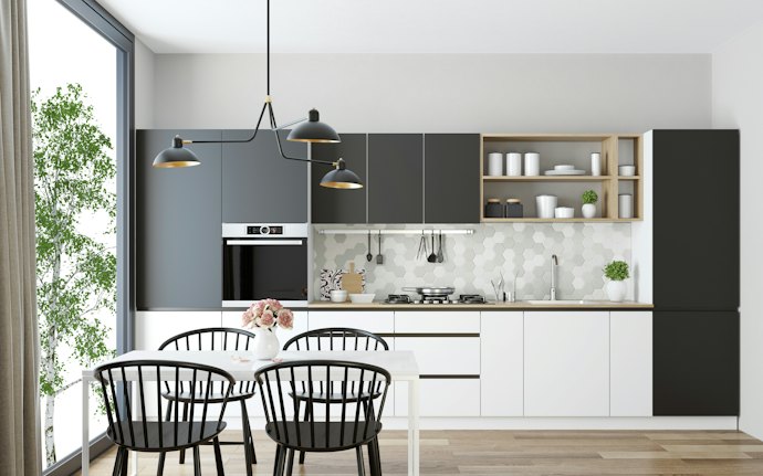 Pilih juga wallpaper dapur yang dapat digunakan untuk furnitur