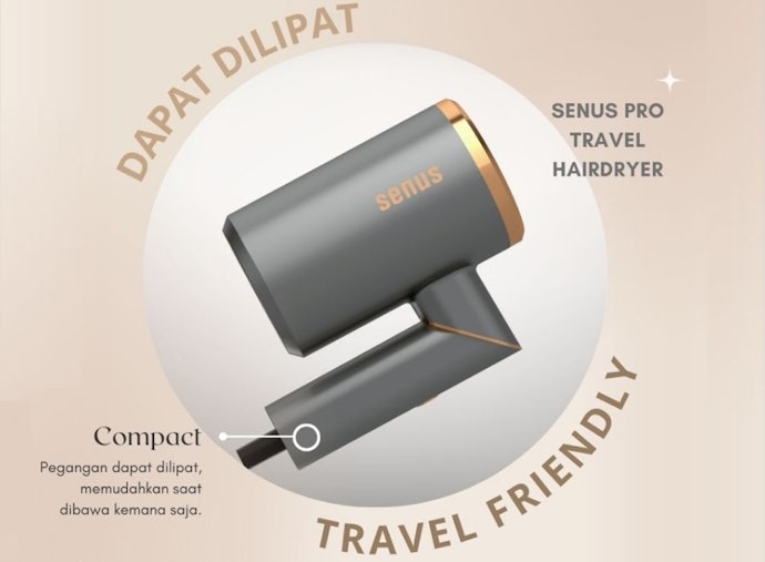 Pilih hair dryer mini dengan desain foldable dan bobot ≤450 gram