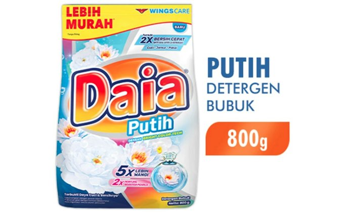 Untuk pakaian putih, ada Daia Detergen Bubuk Putih