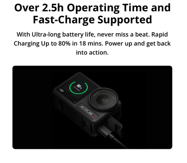 Pilih action camera dengan kapasitas baterai 1.800 mAh dan waktu charging 2 jam