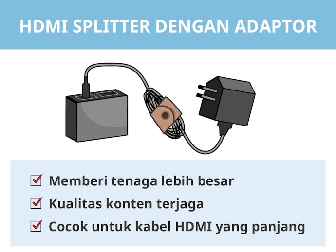 Perhatikan sumber daya HDMI splitter: Pilih tipe adaptor yang powerful atau USB yang praktis