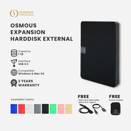 Untuk dipakai di PC atau laptop, pilih hardisk eksternal 1 TB–2 TB dan koneksi USB-C dengan kecepatan 5400 RPM