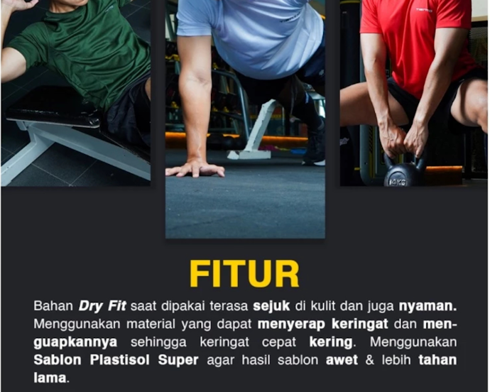 Pilih sportswear Dry Fit dari Tiento dan Duraking untuk angkat beban, HIIT, dan crossfit