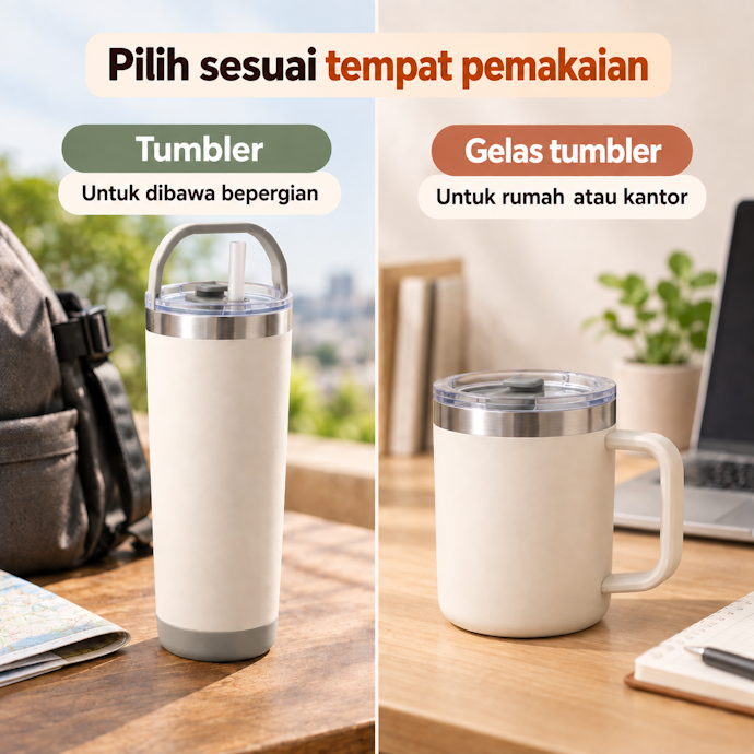 Pertimbangkan gelas tumbler untuk pemakaian di rumah atau kantor