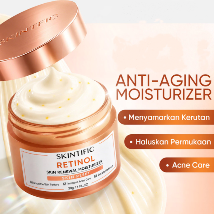 Pilih yang mengandung bahan aktif anti aging, seperti retinol, peptida, vitamin C, atau niacinamide.