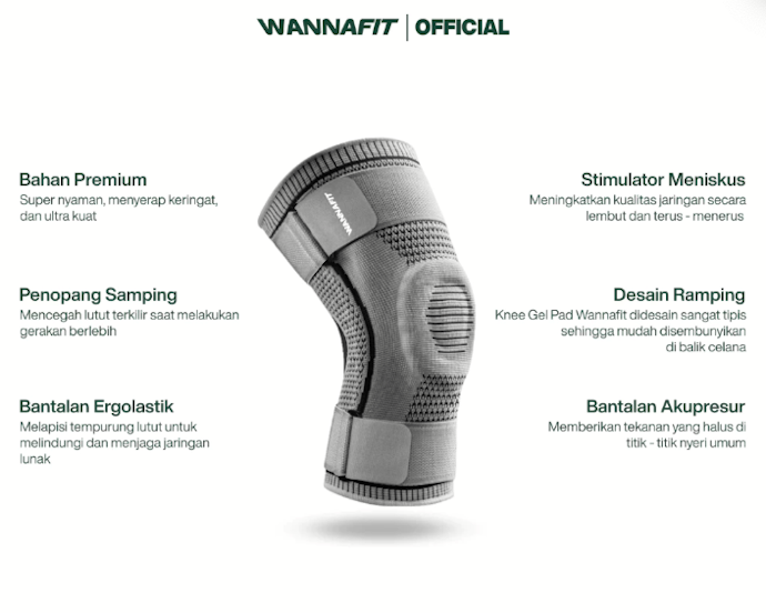 Jika pernah mengalami cedera patella atau tempurung lutut, cek deker lutut dengan bantalan (patella support)