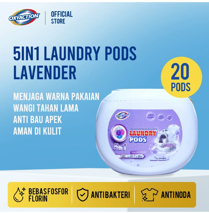 Untuk wangi tahan lama, pertimbangkan laundry pods dari merek Clogent, Oxyaction, atau Laugend