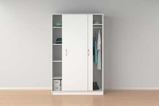 Bila kamar berukuran sempit, utamakan pintu geser, kompartemen yang multifungsi, dan warna yang cerah
