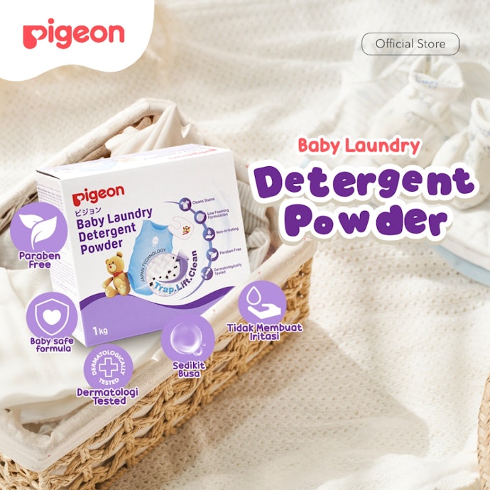 Apabila mencuci pakaian bayi, pertimbangkan deterjen bubuk hypoallergenic tanpa pewarna dan parfum, misalnya merek Sleek Baby dan Pigeon