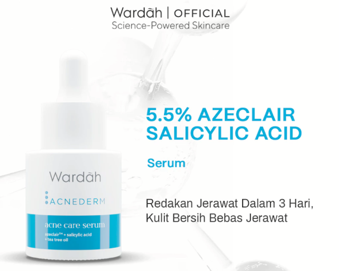 Untuk kulit dengan jerawat aktif, coba Wardah Acne Relief Serum atau Wardah Salicylic Acid Acnederm Serum