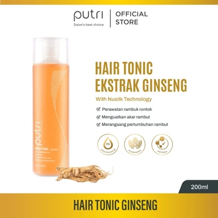 Untuk rambut rontok, gunakan Putri Hair Tonic Ginseng yang berwarna orange