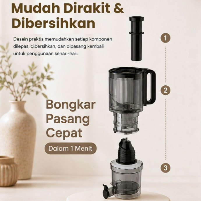 Pastikan bagian juicer bisa dilepas pasang, maksimal dalam 5 langkah