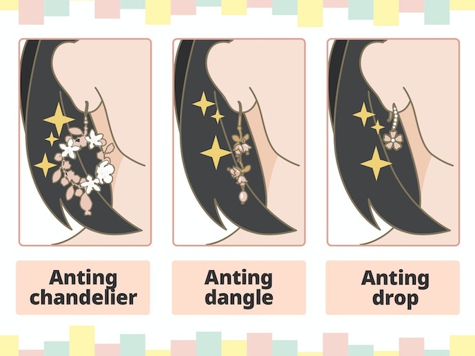 Kenakan anting bunga emas mewah atau model anting bunga panjang yang mencolok untuk pesta