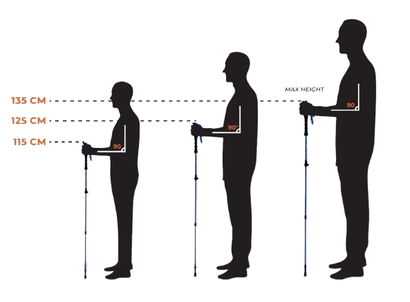Untuk postur mendaki yang benar, pilih trekking pole dengan panjang yang membuat siku membentuk sudut 90°