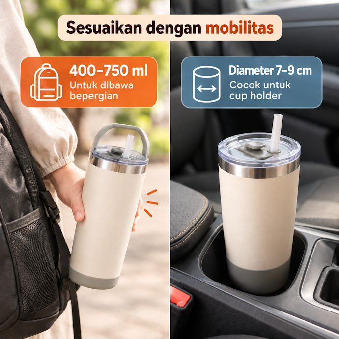 Sesuaikan volume dan ukuran tumbler stainless dengan mobilitas Anda