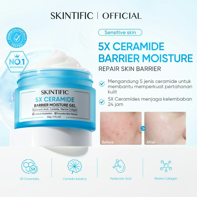 Untuk kulit kering yang butuh hidrasi, pilih SKINTIFIC Biru atau Abu-abu