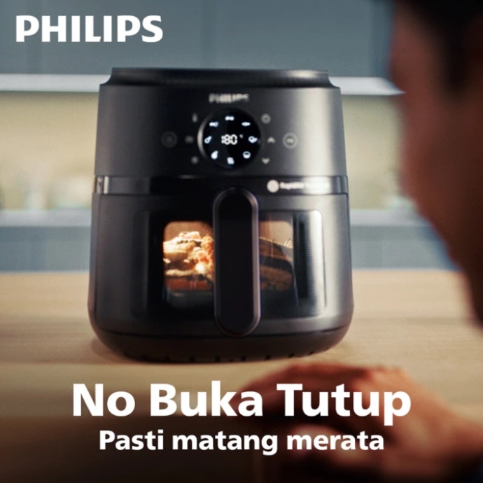 Untuk pemula, pilih air fryer low watt dengan keranjang transparan dan cooking preset
