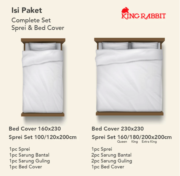 Sesuaikan ukuran bed cover dengan kasur yang Anda miliki: Single, double, queen, atau king