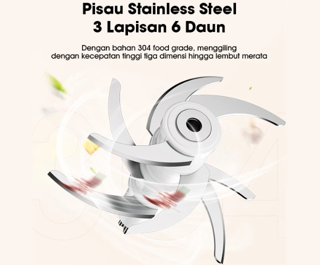 Pilih mini chopper dengan 6 mata pisau yang terbuat dari stainless steel