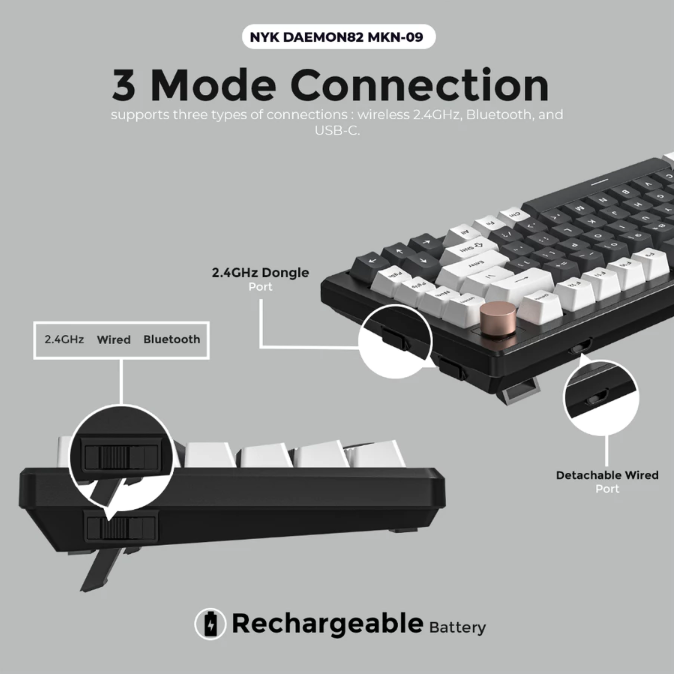 Untuk gaming, keyboard kabel atau wireless dengan dongle 2.4 GHz lebih direkomendasikan; Keyboard Bluetooth lebih praktis untuk setup multiperangkat