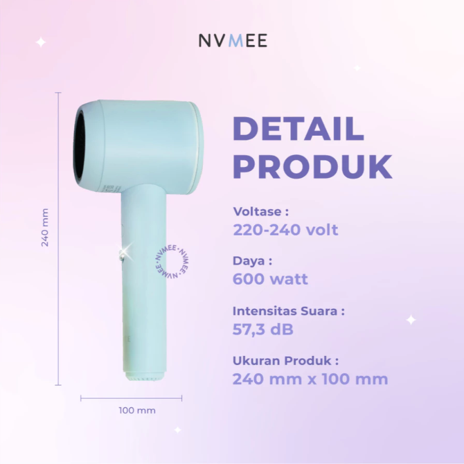 Pilih hair dryer 400-600 watt untuk rumahan atau 1.000-1.800 watt untuk penggunaan profesional agar rambut cepat kering