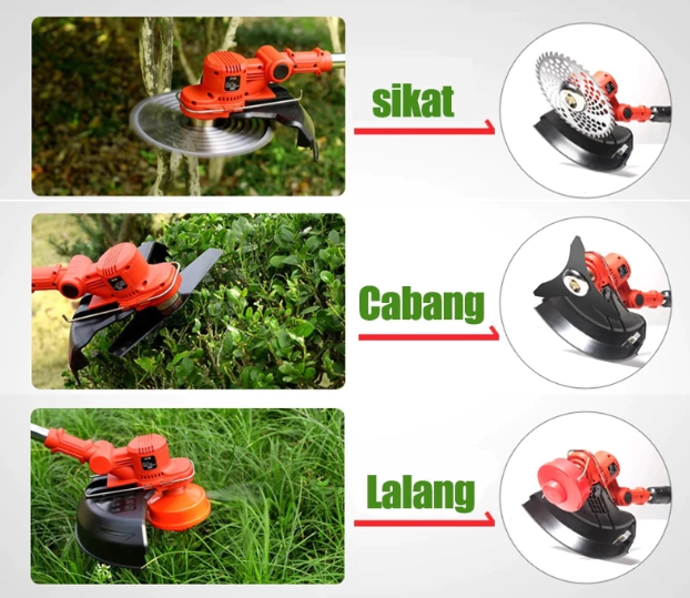 Mata pisau palang, round blade, dan senar? Sesuaikan dengan jenis rumput/tanaman yang akan dipotong