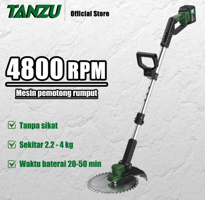 Untuk halaman berukuran sedang, pilih mesin rumput baterai dengan durasi pakai minimal 30 menit dan pengisian daya 1-2 jam