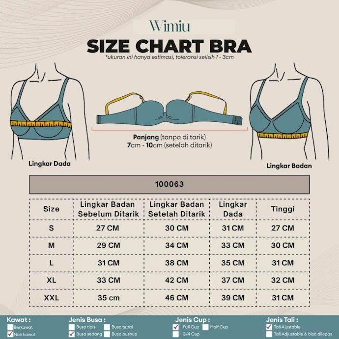 Ukur band dan cup dengan pita ukur, lalu sesuaikan dengan size chart tiap merek