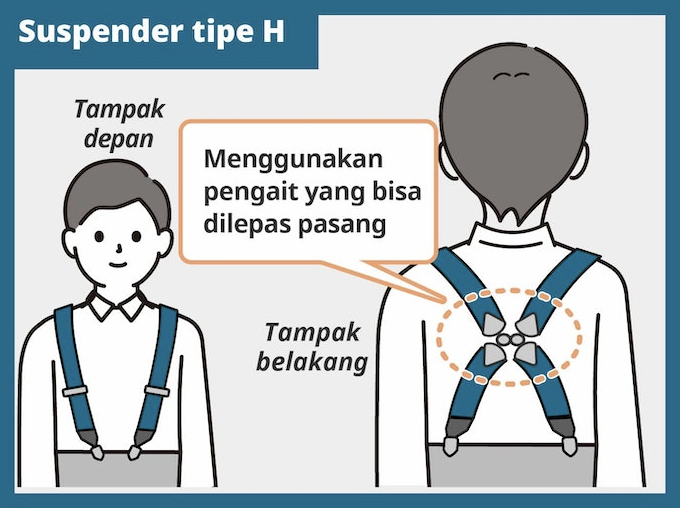 Agar sabuk terikat lebih kencang, pilih suspender H yang menggunakan pengait di persilangan sabuk