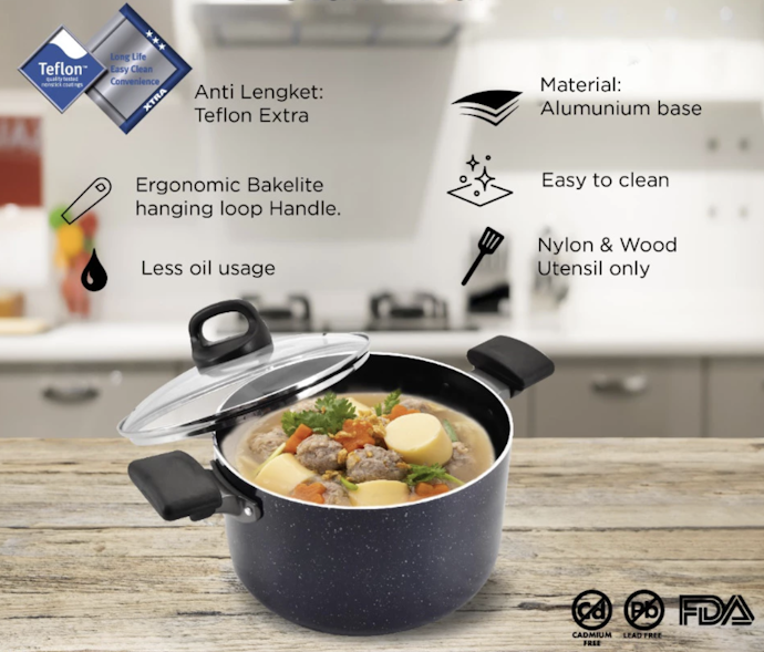 Periksa jenis coating pada panci; Teflon classic, Teflon Xtra, atau Teflon Select