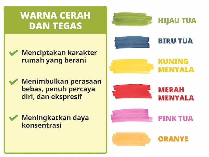 Warna cerah dan tegas, untuk tonjolkan karakter berani