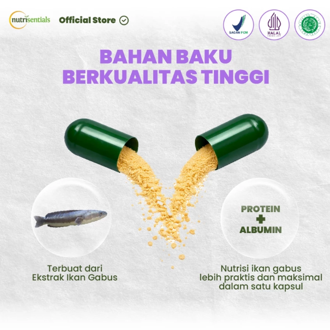 Jika ingin fokus mempercepat penyembuhan luka, pilih kapsul ikan gabus dengan 20% albumin dan 80% protein