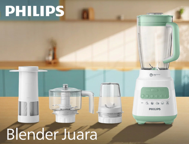 Periksa kelengkapan akesori blender Philips, misalnya chopper dan tumbler
