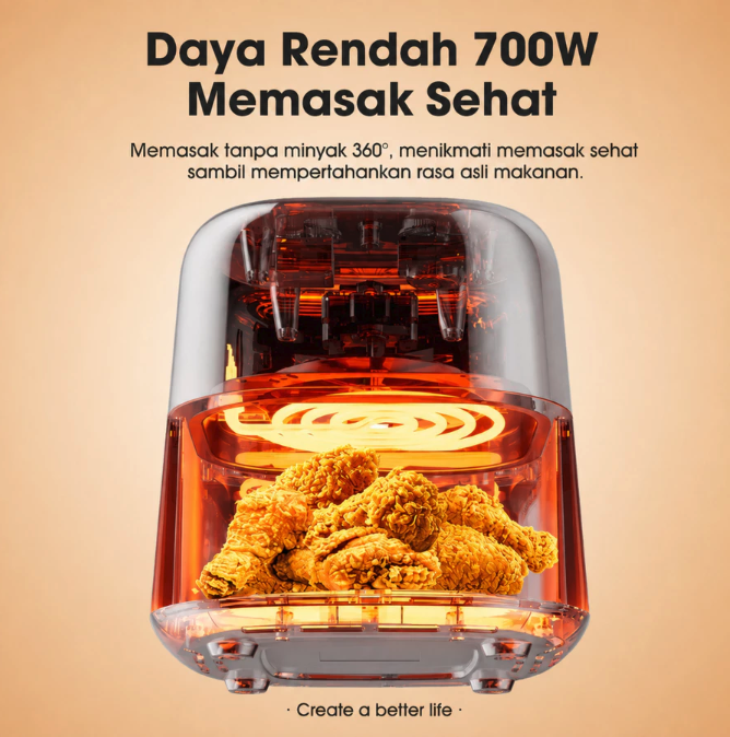 Utamakan daya paling optimal untuk rumah Anda, air fryer 500-800 W ideal untuk kapasitas listrik 1.300 VA