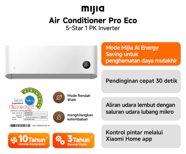 Cari AC kamar tidur dengan nilai EER 13 ke atas atau CSPF 3 ke atas yang hemat energi