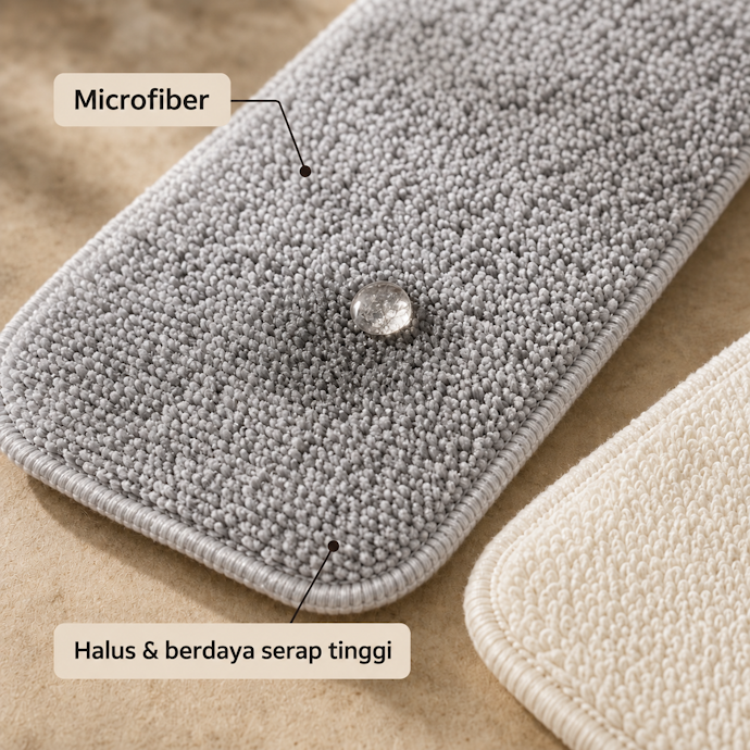 Prioritaskan kain pel microfiber yang halus, berdaya serap tinggi, dan cocok untuk semua jenis lantai