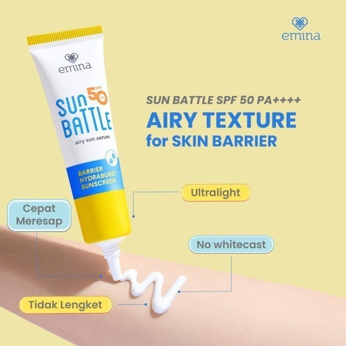Jika kamu suka yang antilengket, prioritaskan sunscreen Emina dengan klaim "ultralight"