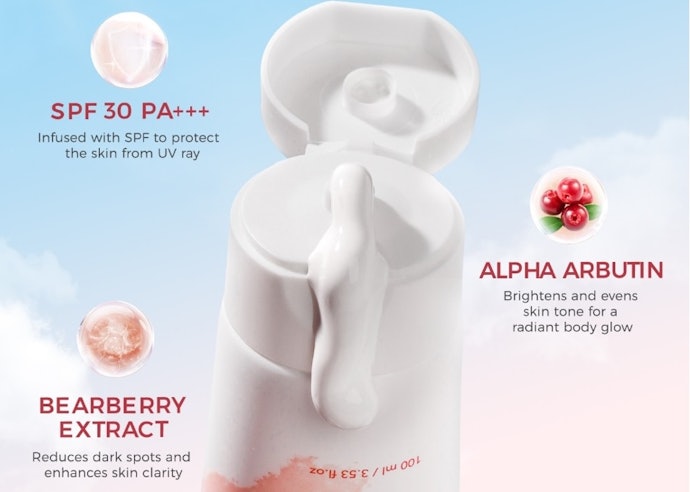 Pertimbangkan body lotion yang dilengkapi UV filter, misalnya SPF 30 dan PA+++ atau broad spectrum untuk proteksi harian